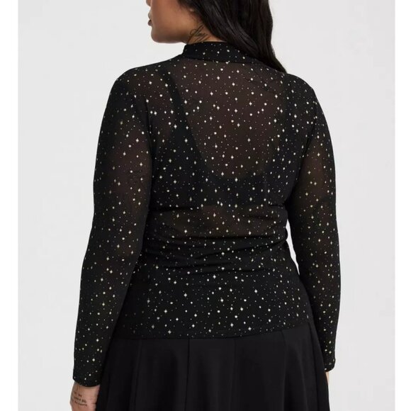 NWT Torrid 3 Celestial Gold Foil Black Mesh Mock Neck Long Sleeve Top 3X 22 24 - Picture 5 of 7